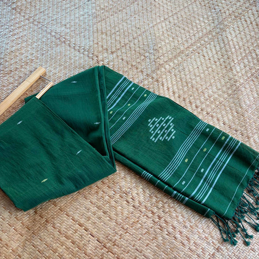 Green, Jamdani Cotton Handloom Dupatta