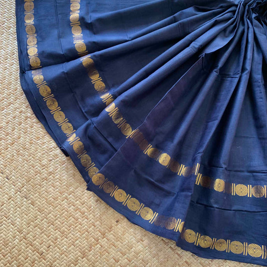 Black Saree With Ajrak Blouse , Zari Rudraksham Rettai Pettu Border , Clamp dyed (Kattu sayam).