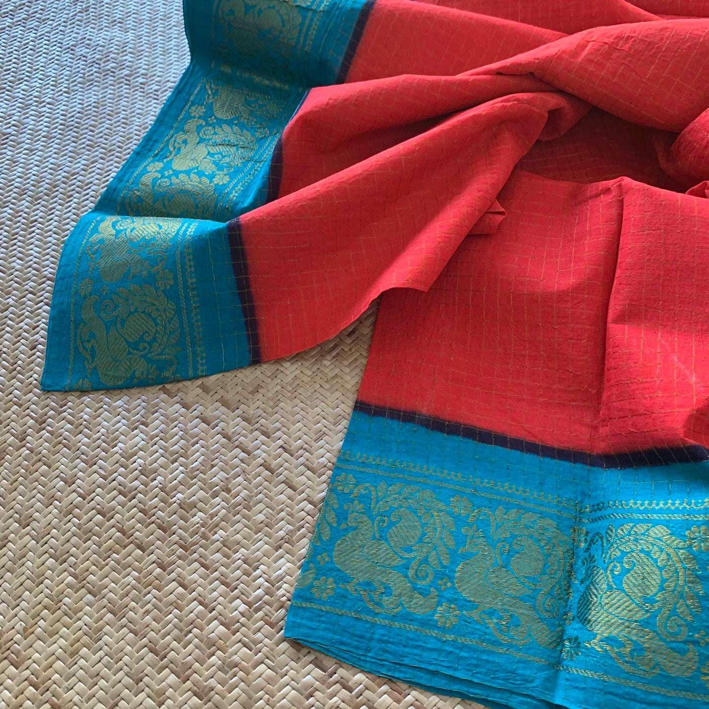 Saree With Blue Border, Madurai Kattam, Sungudi Cotton Saree