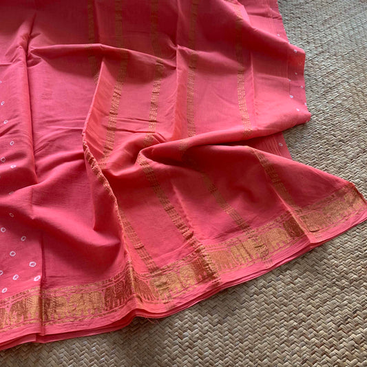 Coral , Hand knotted Sungudi , Kaikattu Cotton Sungadi