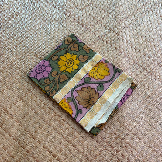 Green Floral, Kalamkari Hand Painted on a Madurai Sungudi Cotton 1.20 METER FABRIC