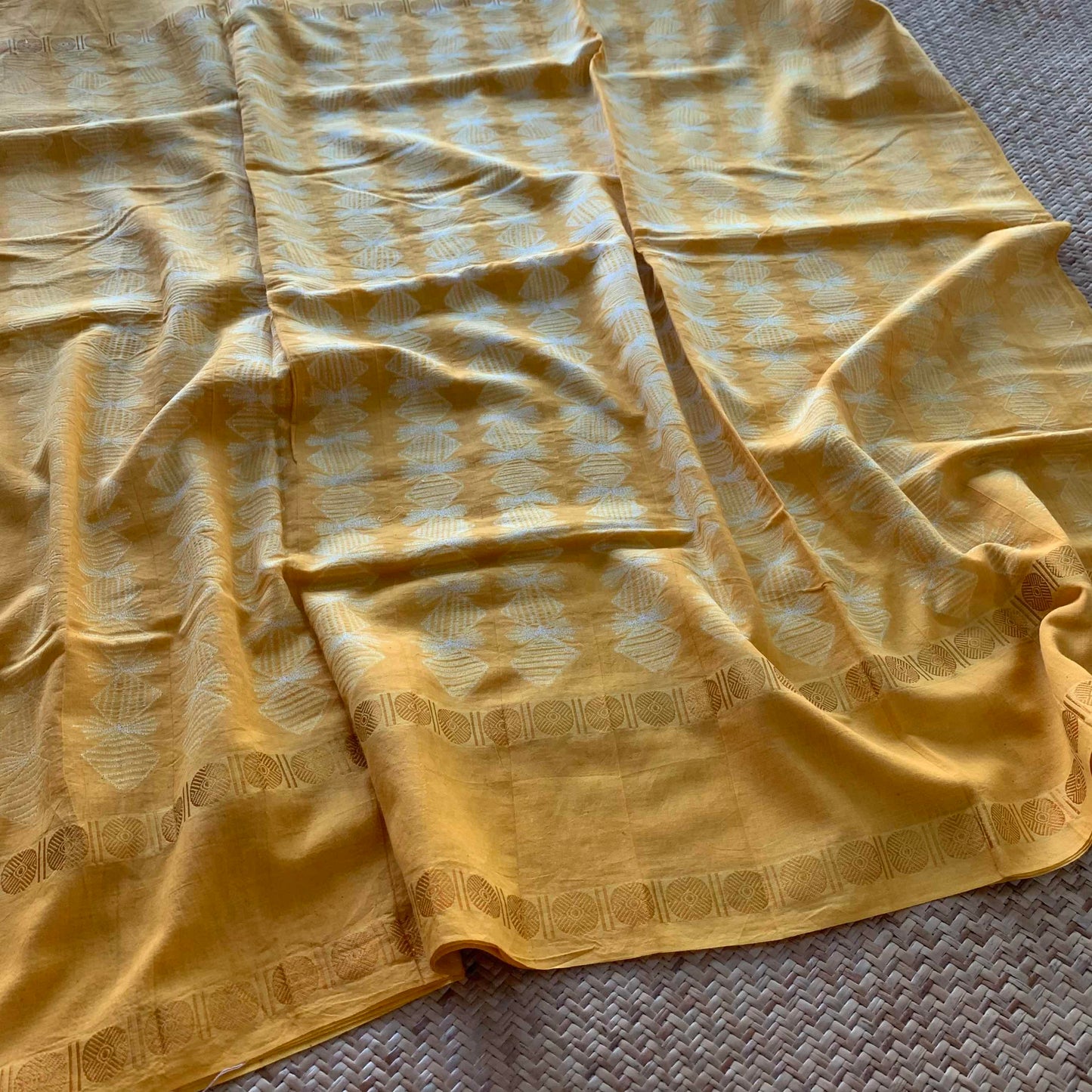 Frames - Yellow, Hand Crafted Shibori Sungudi Cotton Saree