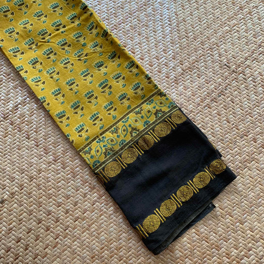 Mustard, Natural Dyeing Ajrak Hand Block Printed Cotton Cut Fabric