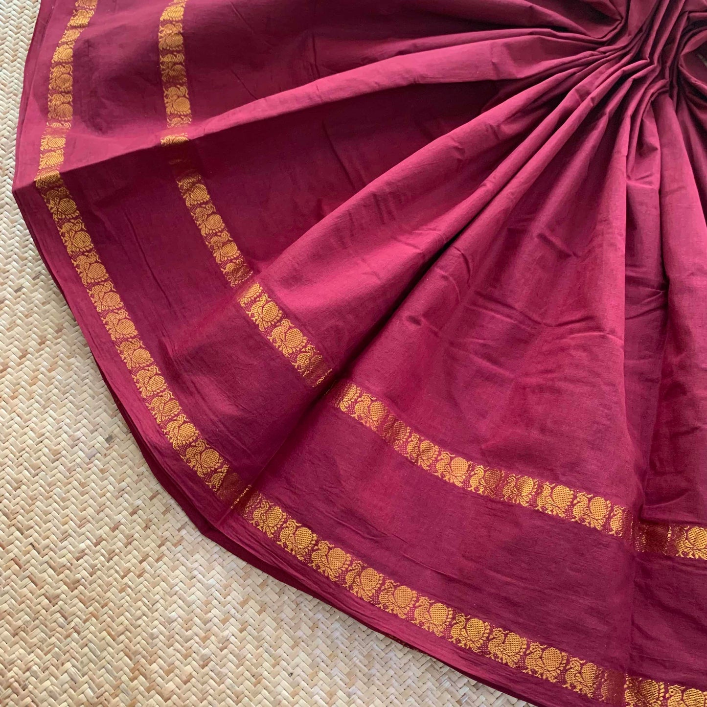 Brown Saree with kalamkari Blouse piece, Zari Annam Rettai Pettu Border , Clamp dyed (Kattu sayam).