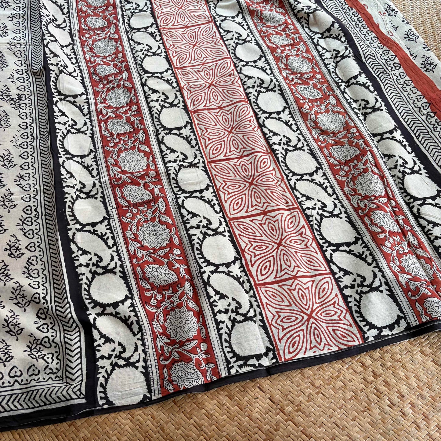Mul Mul Cotton saree, Hand Block Printed, Cream
