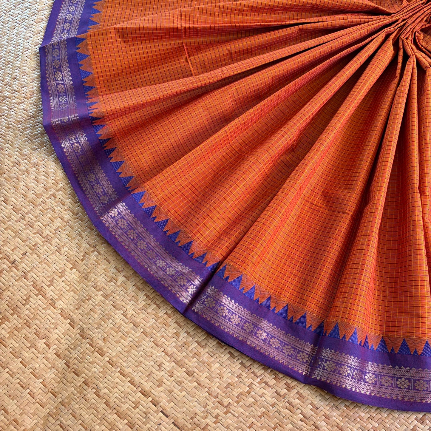 Chettinad Cotton Saree, Orange.