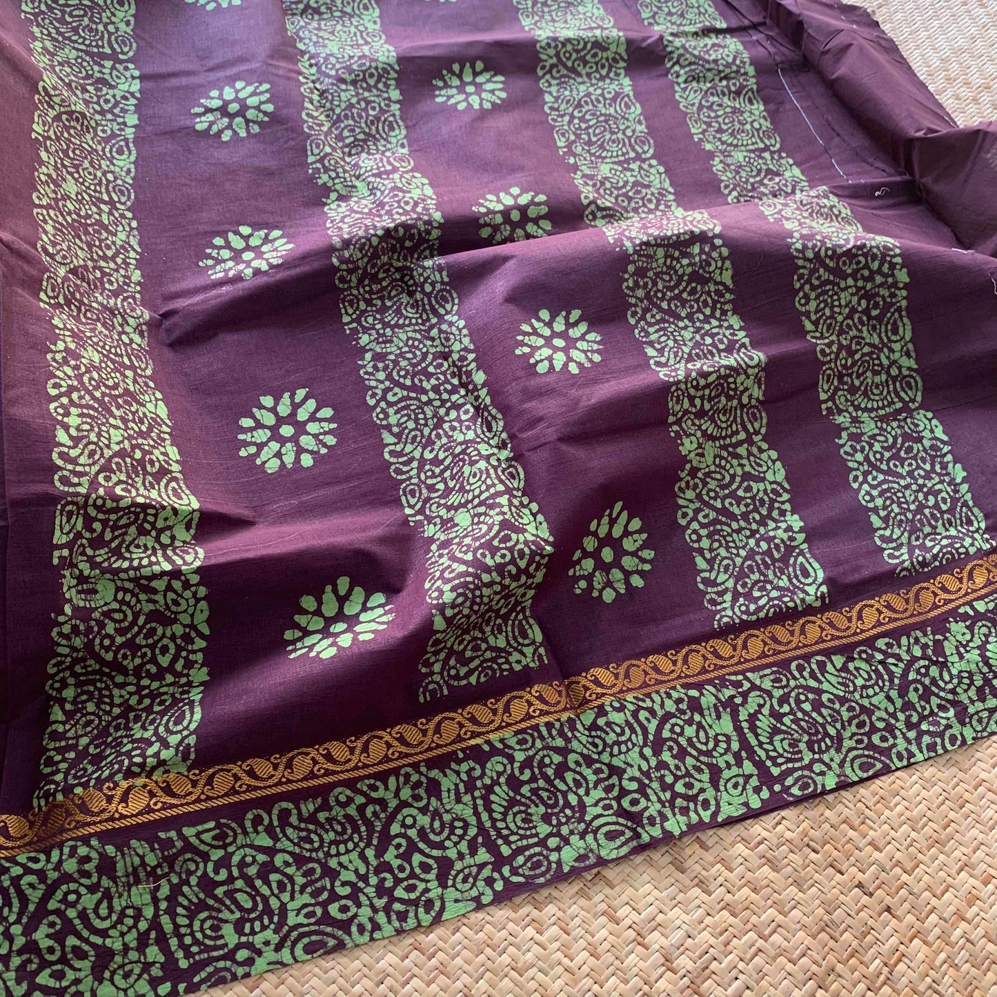 Wax Print Sungudi Saree, Brown