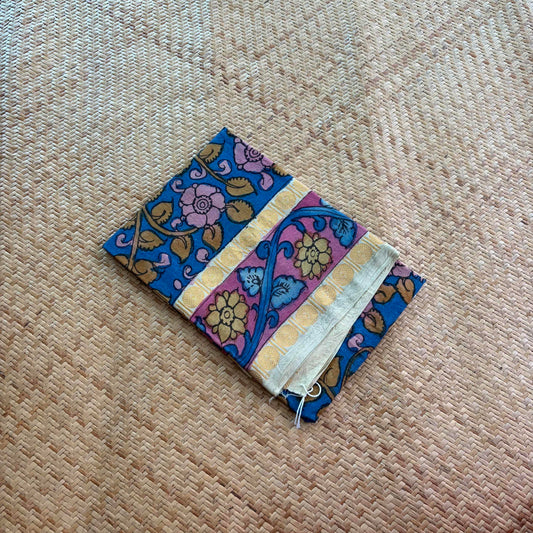 Blue Floral, Kalamkari Hand Painted on a Madurai Sungudi Cotton 1.20 METER FABRIC