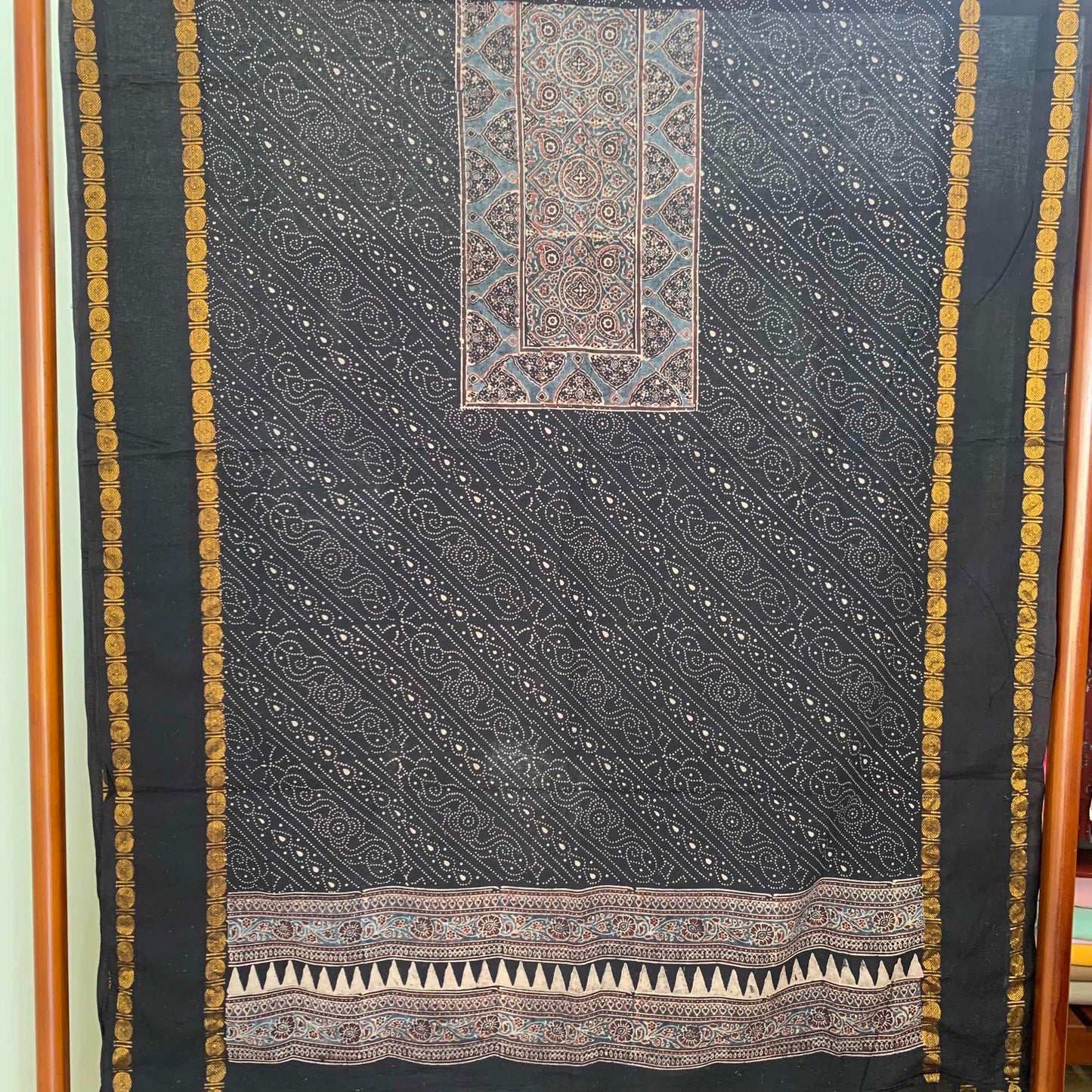 Ajrak Sungudi 2 Piece Salwar Suit Material, Black