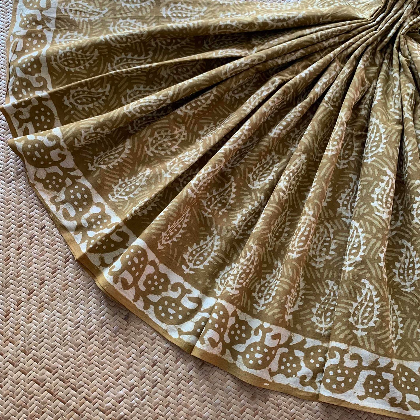 Mul Mul Cotton saree, Hand Block Printed, Mustard