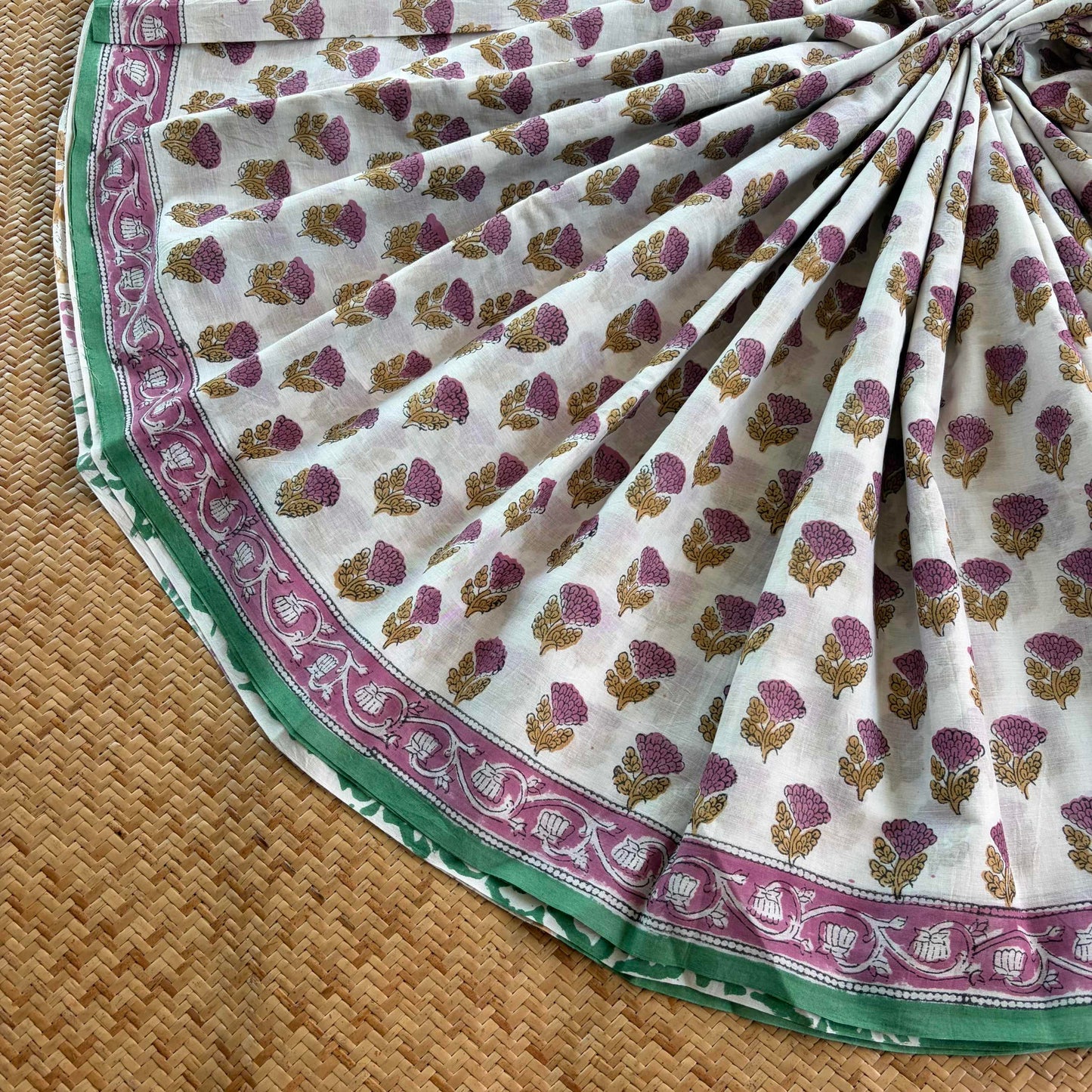 Mul Mul Cotton saree, Hand Block Printed, White