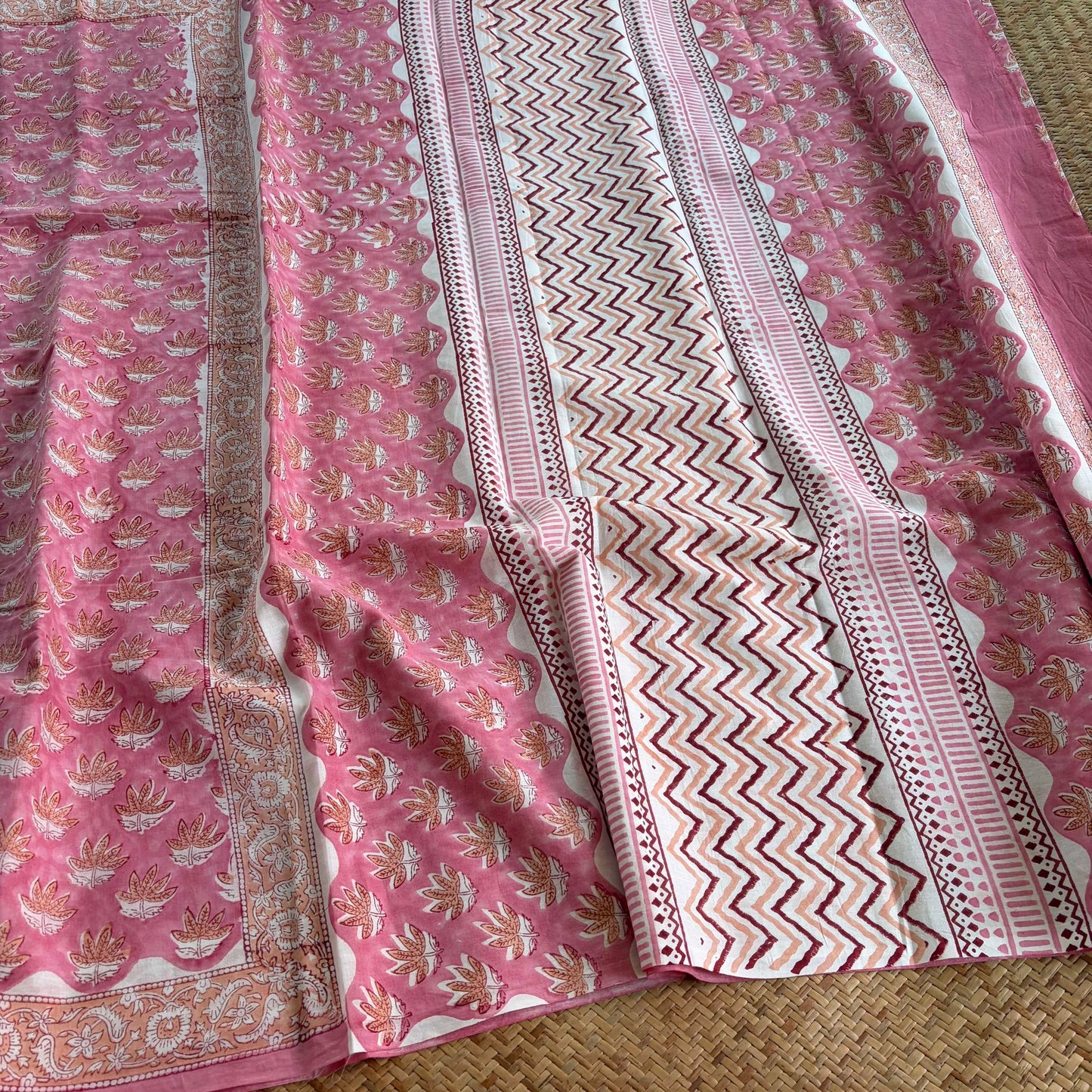 Mul Mul Cotton saree, Hand Block Printed, Pink