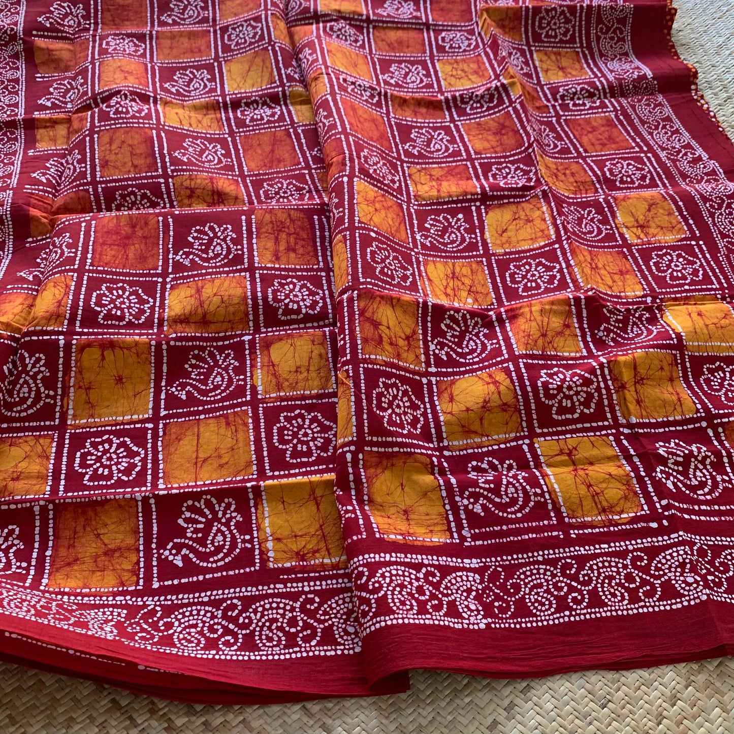 Red Wax Print Sungudi Saree