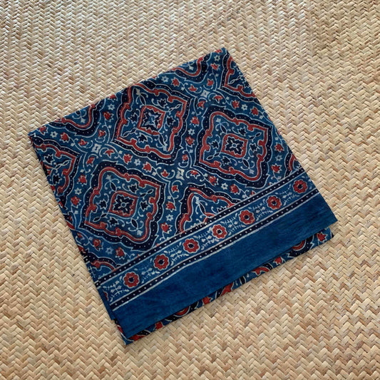 Blue, Natural Dyeing Ajrak Hand Block Printed Cotton Cut Fabric