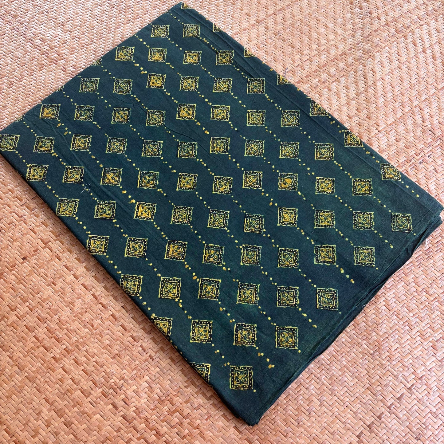 Ajrak Cotton Running Fabric, Green