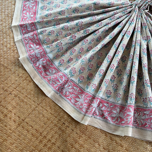 Mul Mul Cotton saree, Hand Block Printed, Sandal