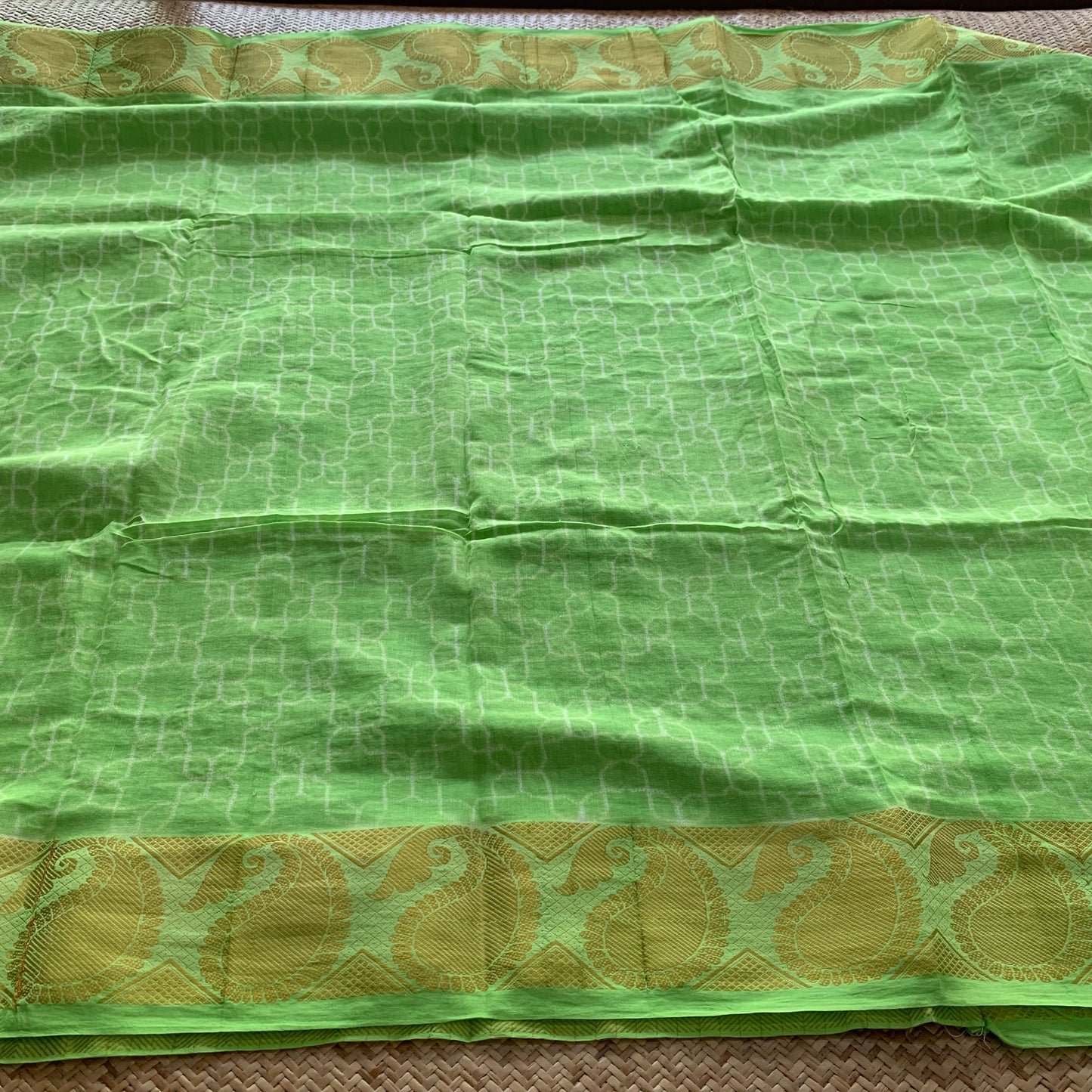 Lime Green, Hand Crafted Shibori Sungudi Cotton Saree