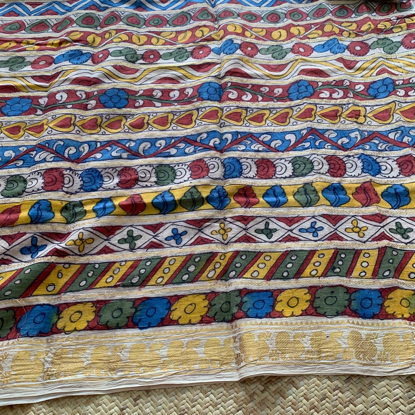 Multi Colour, Kalamkari Hand Painted on a Madurai Sungudi Cotton CUT FABRIC