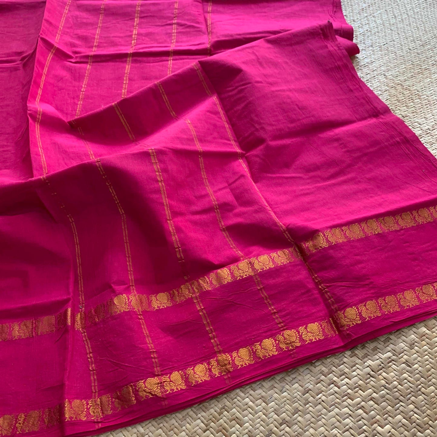 Pink Saree , Zari Annam Rettai Pettu Border , Clamp dyed (Kattu sayam).