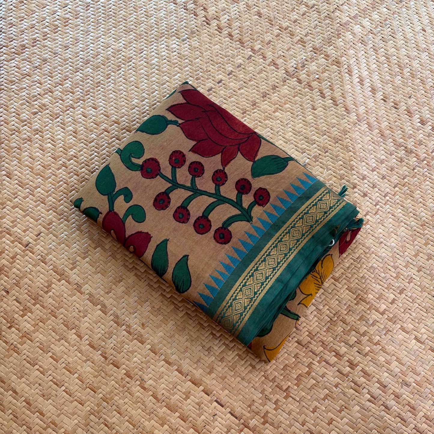 Multicoloured Kalamkari Hand Painted on Chettinad Cotton saree