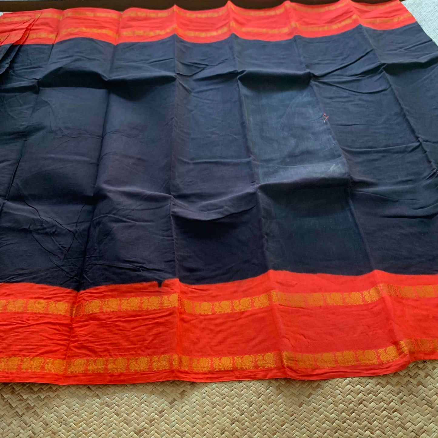 Black Saree With Red Border , Clamp dyed (Kattu sayam).