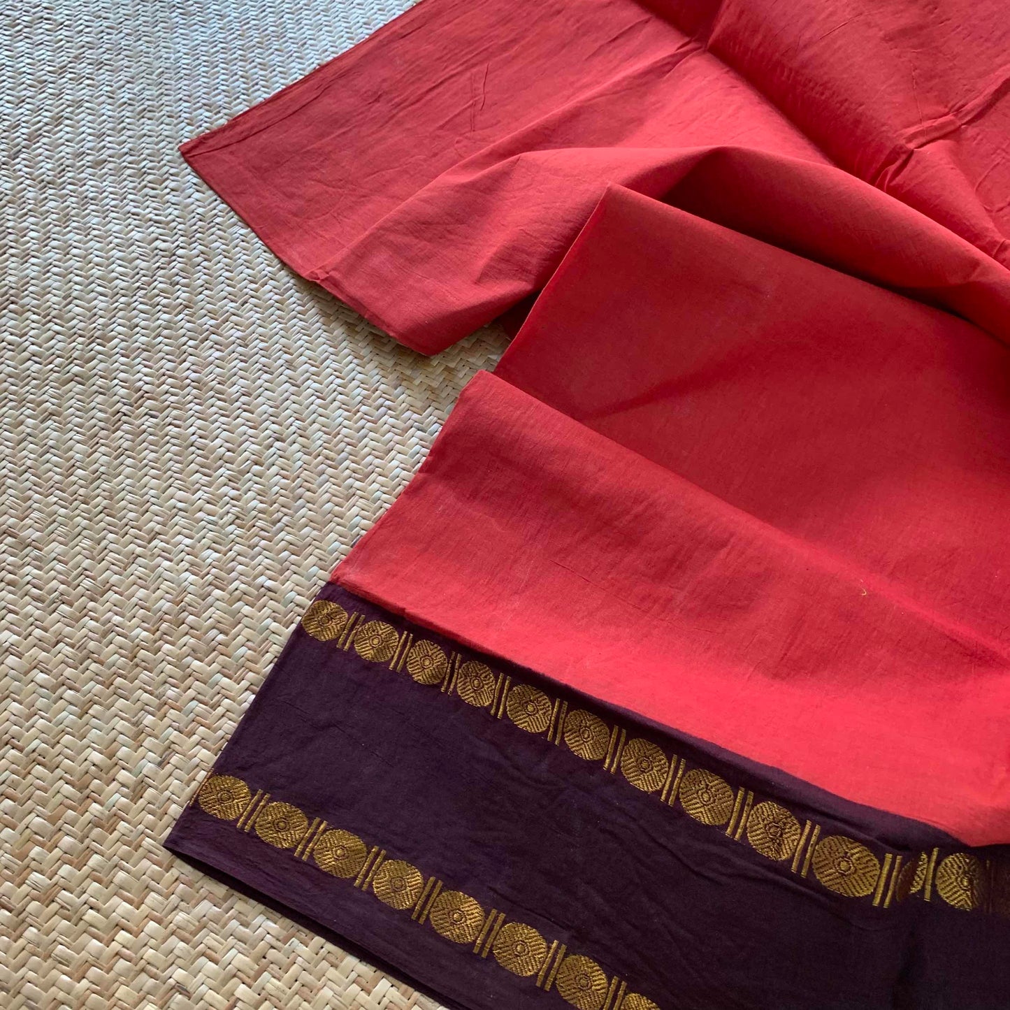 Brown Saree Brown Border, Zari Rudrasham Rettai Pettu Border , Clamp dyed (Kattu sayam).