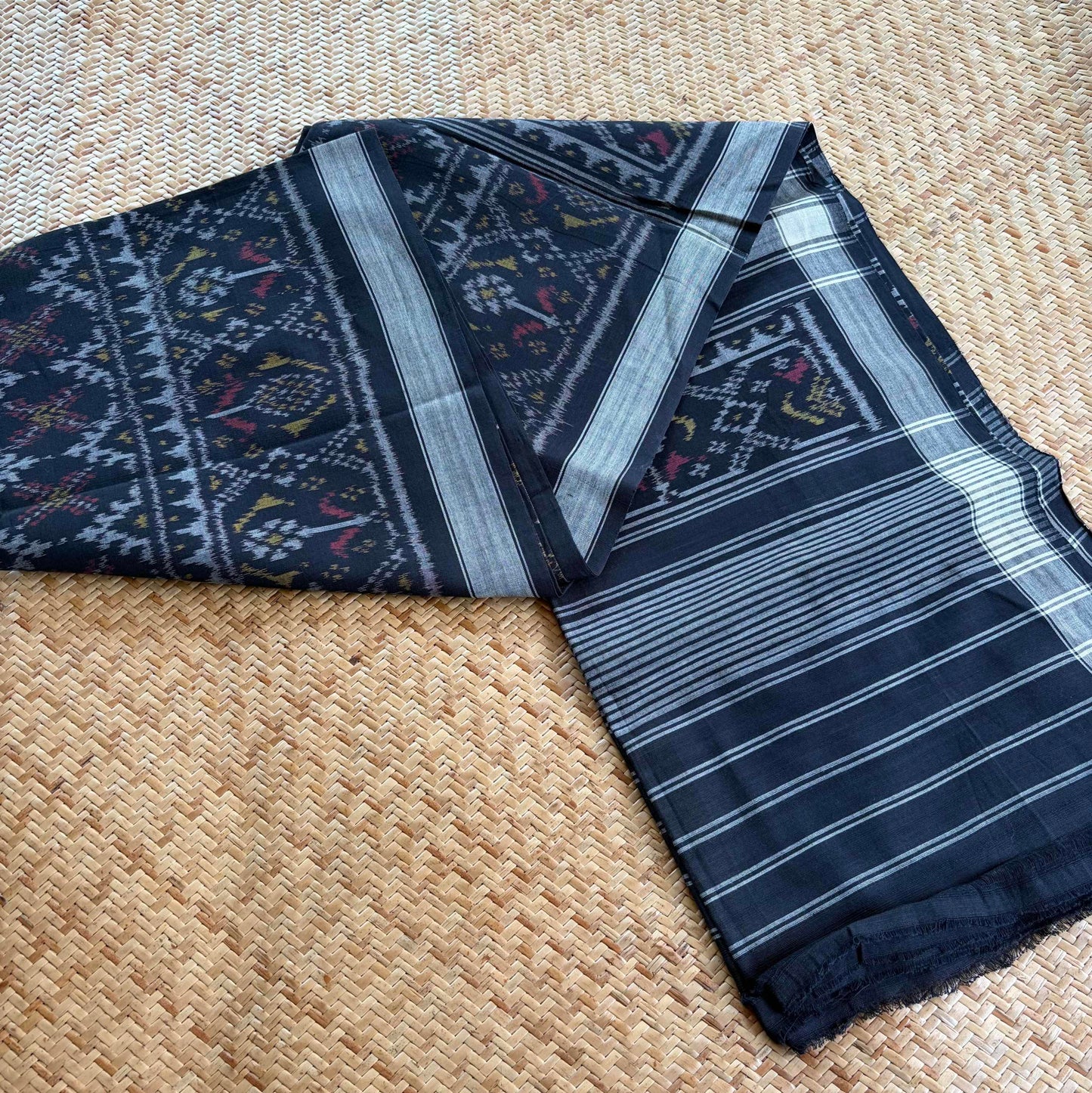 Black, Genuine Patola Cotton Handloom Dupatta