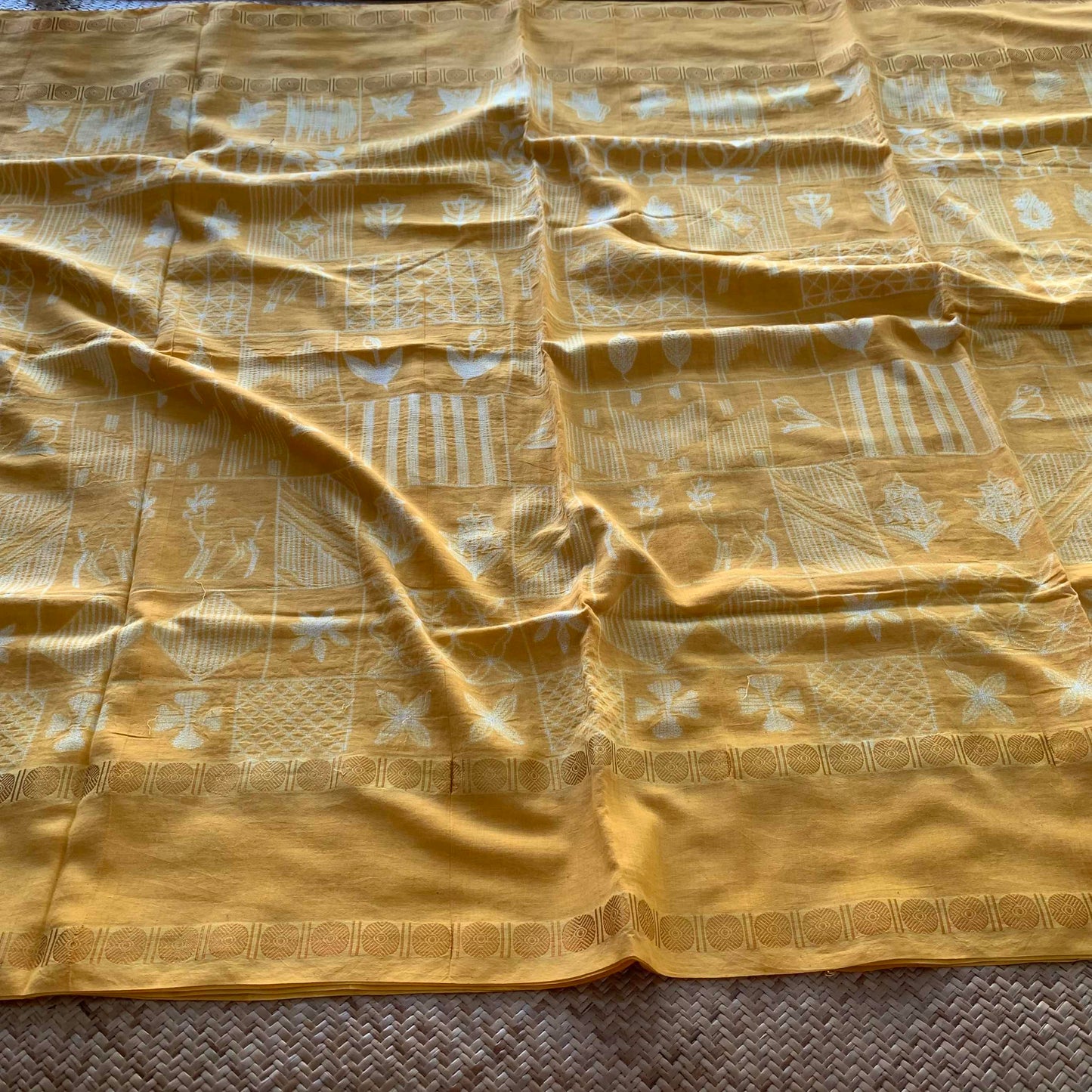 Frames - Yellow, Hand Crafted Shibori Sungudi Cotton Saree