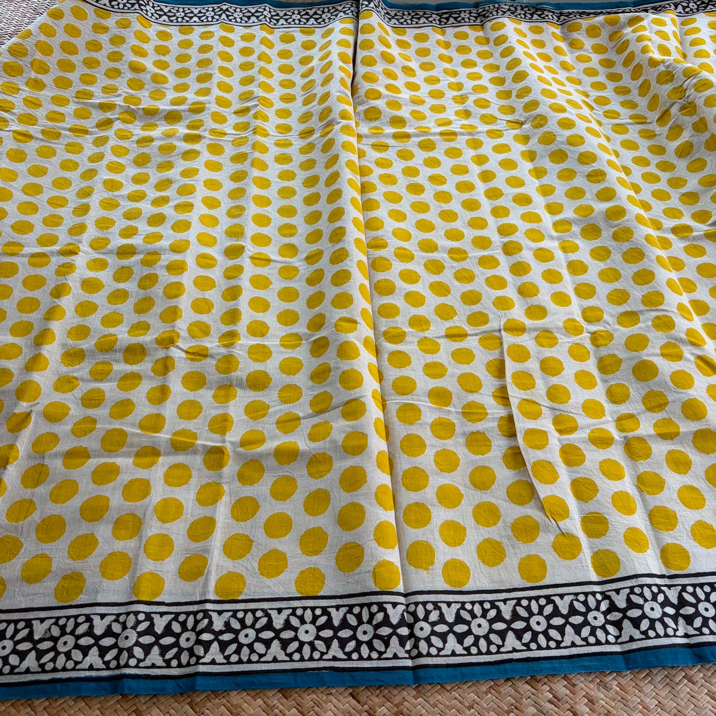 Mul Mul Cotton saree, Hand Block Printed, Yellow
