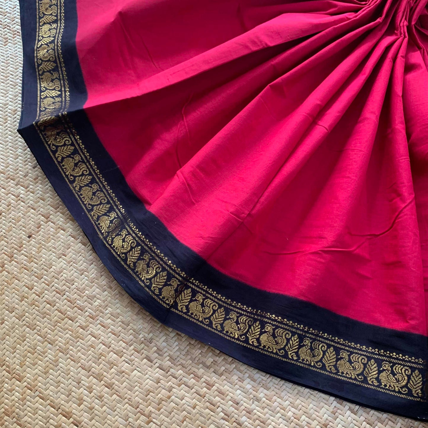 Pink Saree With Navy Half Fine Zari Border, Clamp dyed (Kattu sayam).