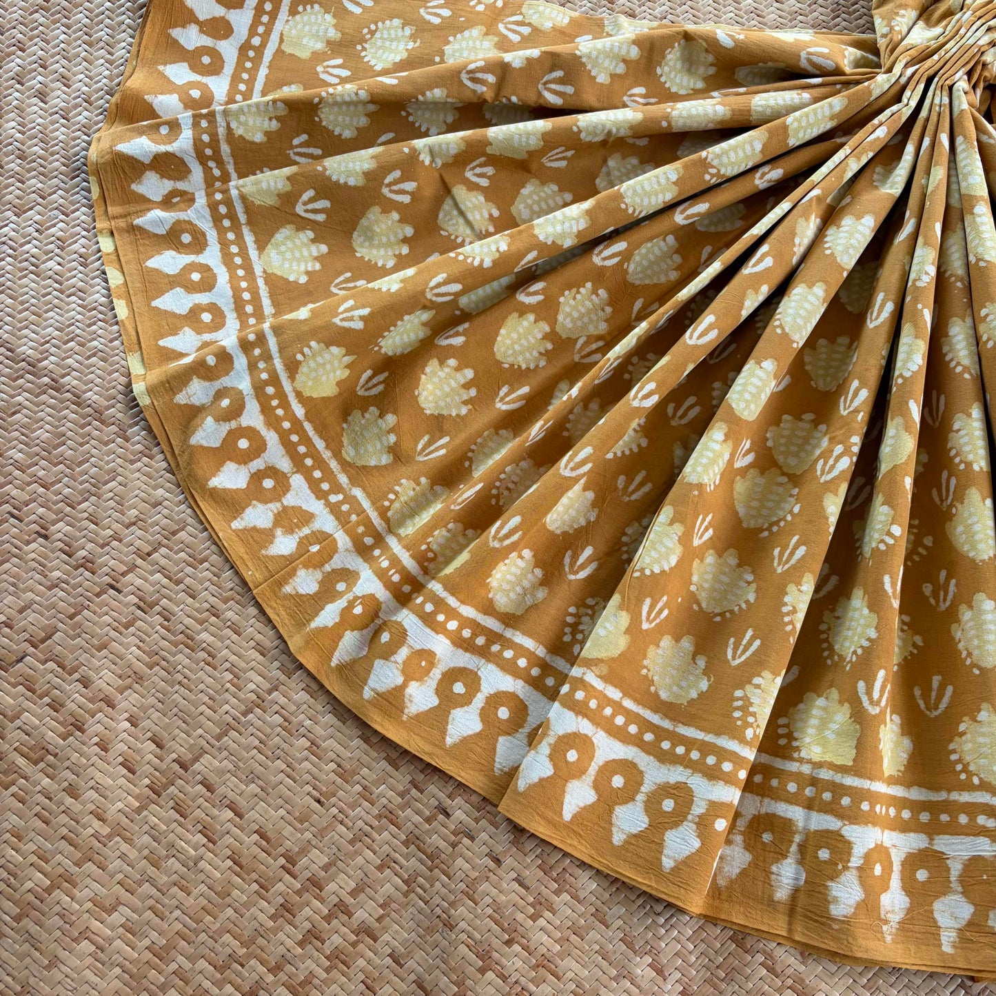 Mul Mul Cotton saree, Hand Block Printed, Mustard