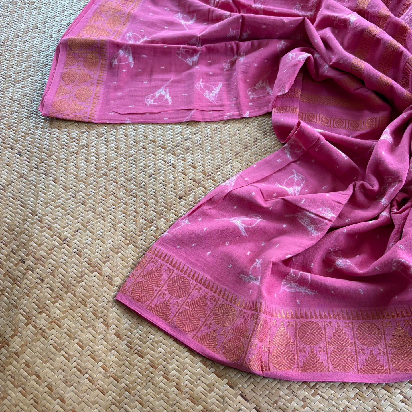 Pink , Hand Crafted Nui Shibori Sungudi Cotton Saree