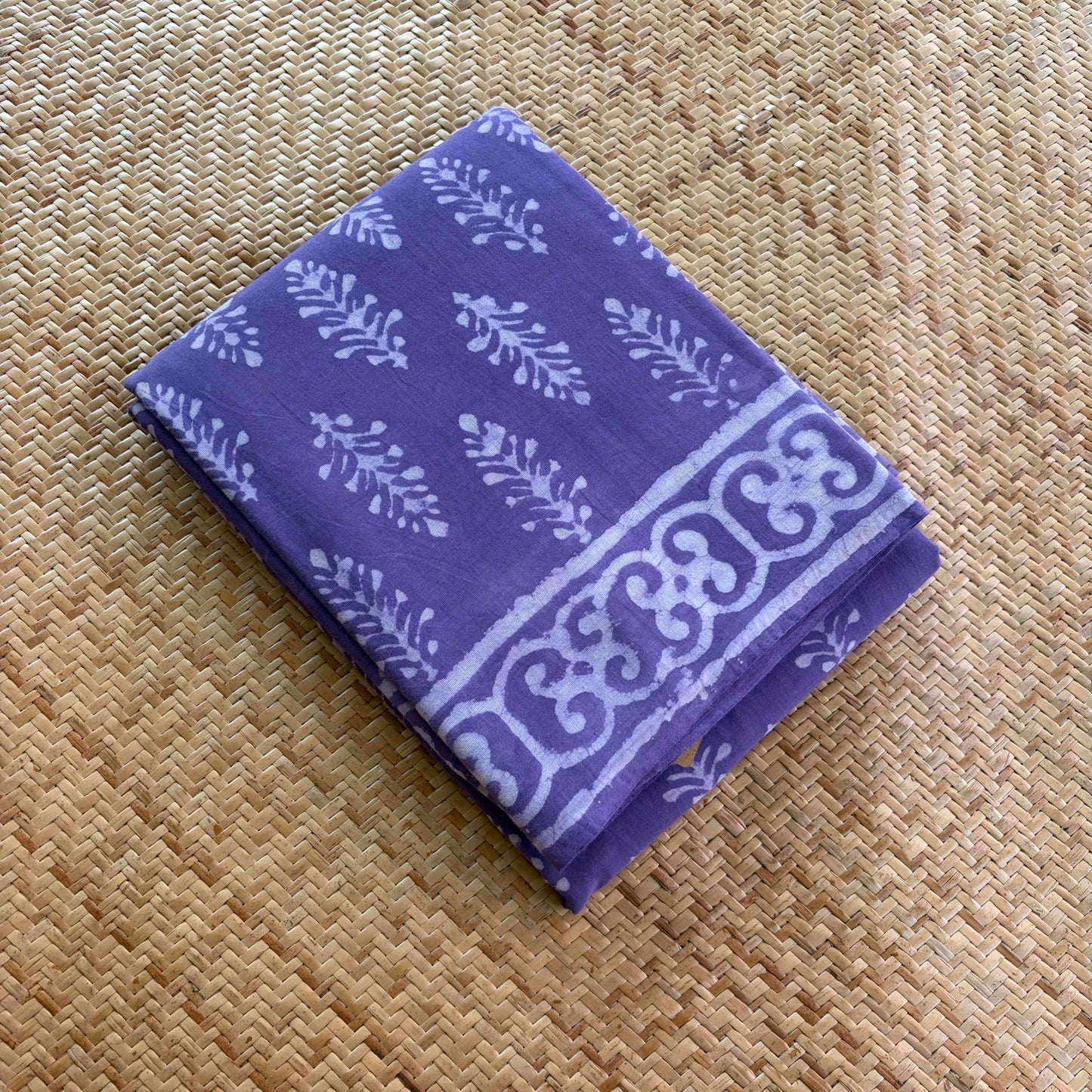 Mul Mul Cotton saree, Hand Block Printed, Purple