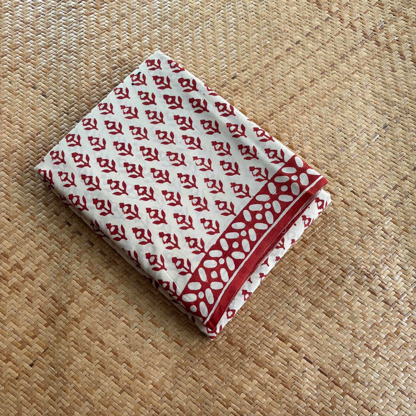 Mul Mul Cotton saree, Hand Block Printed, Cream