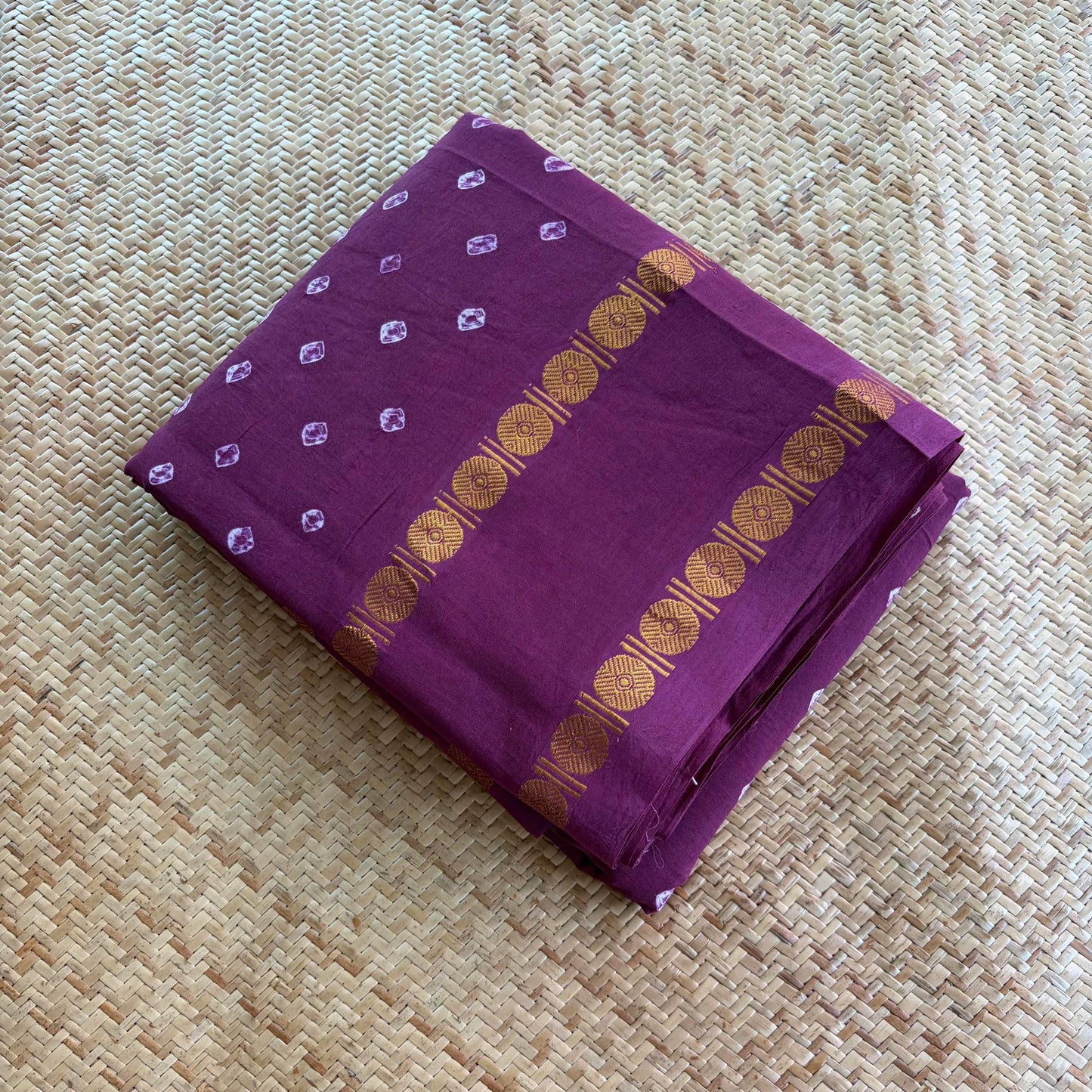 Dusty Purple Saree, Hand knotted Sungudi On a Rudraksham Border Cotton saree, Kaikattu Sungadi
