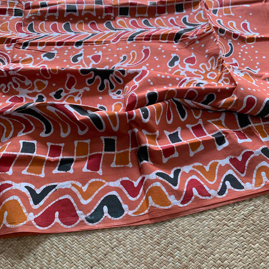 Orange Wax freestyle Art Sungudi Saree, Hand Drawn