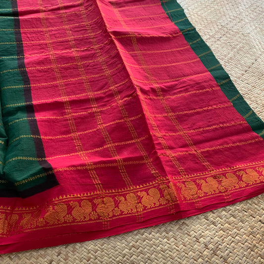 Green saree Red Border, Zari Velthari Madurai Sungadi Saree