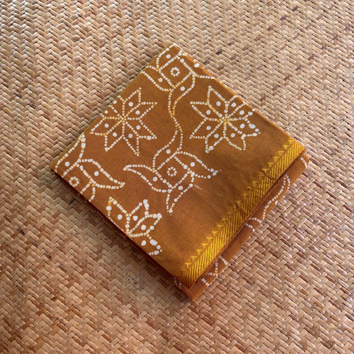 Mustard Wax Printed Brown Kolam, Cotton Blouse piece