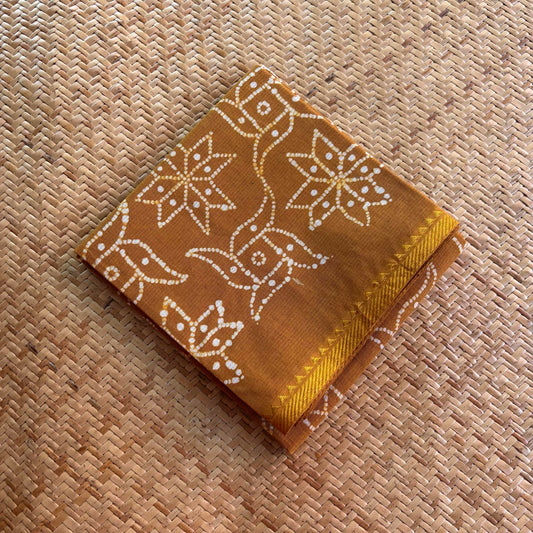 Mustard Wax Printed Brown Kolam, Cotton Blouse piece