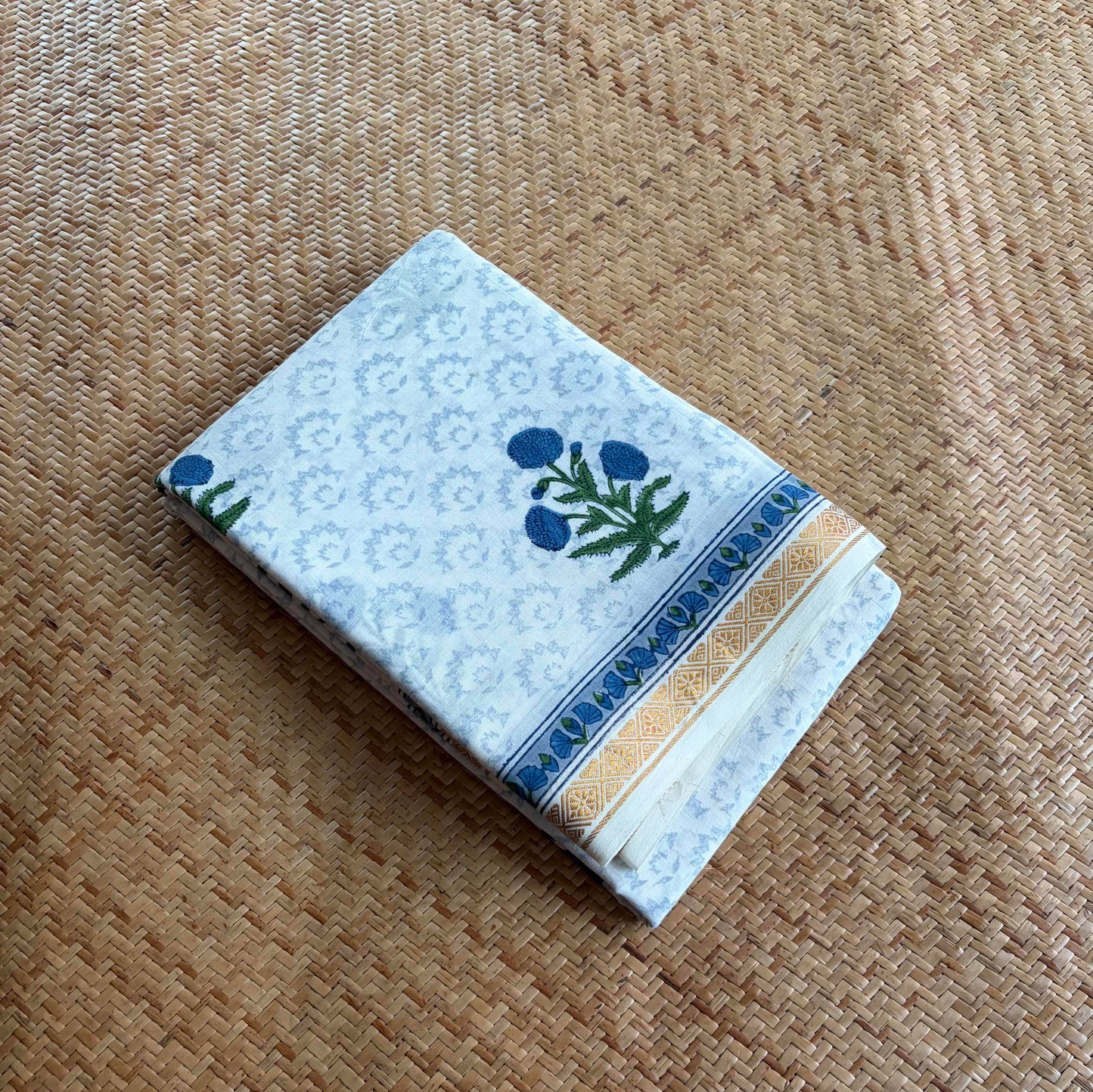 White, Jaipur Hand Block Printed On Madurai Cotton Saree With Zari