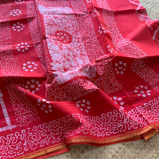 Pink saree with Kolam wax print, Sungudi Cotton Saree With Blouse