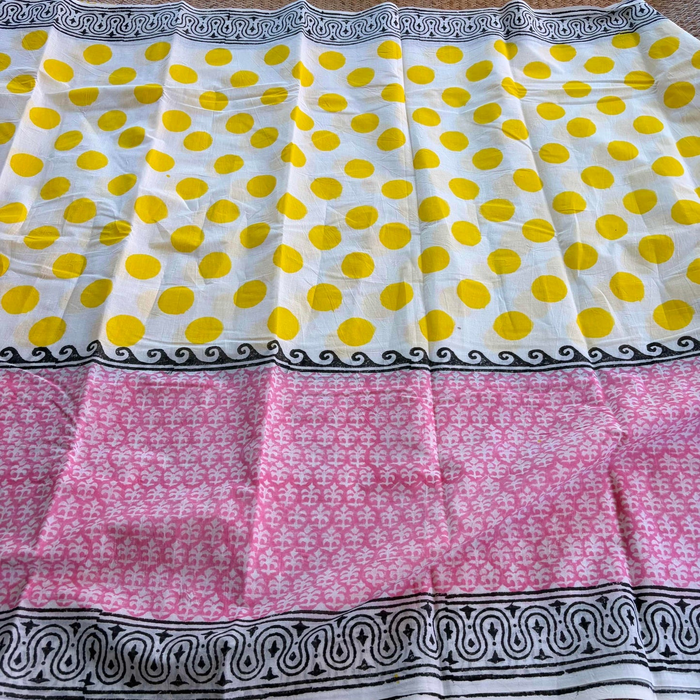 Mul Mul Cotton saree, Hand Block Printed, White