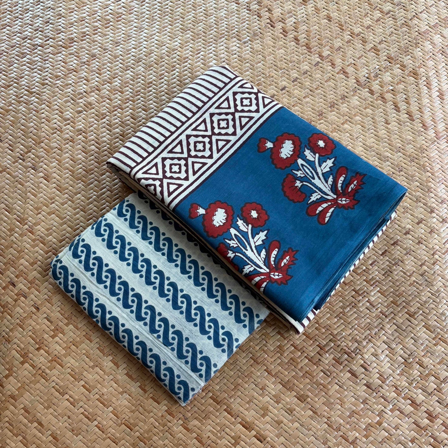 Mul Mul Cotton saree, Hand Block Printed, Blue