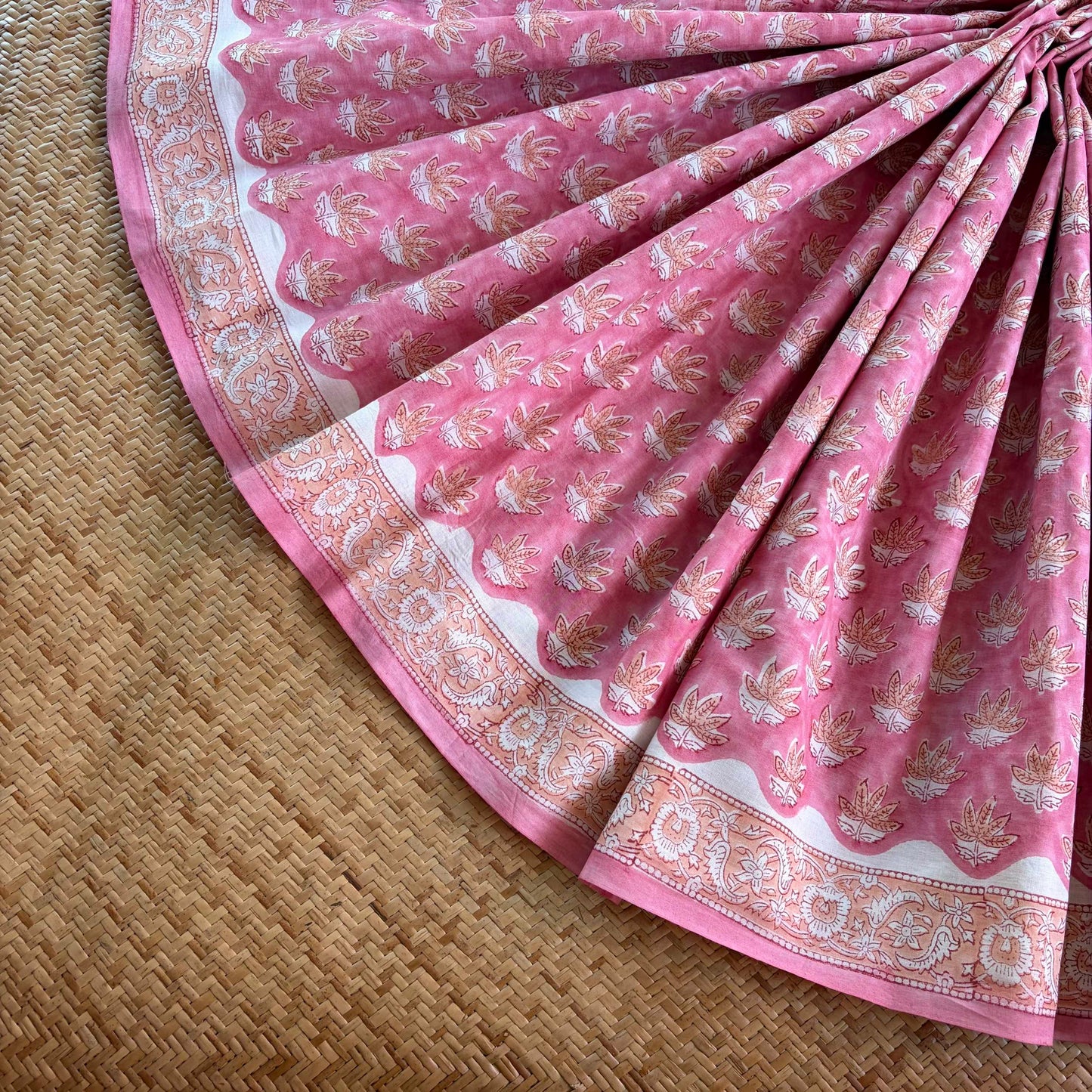 Mul Mul Cotton saree, Hand Block Printed, Pink