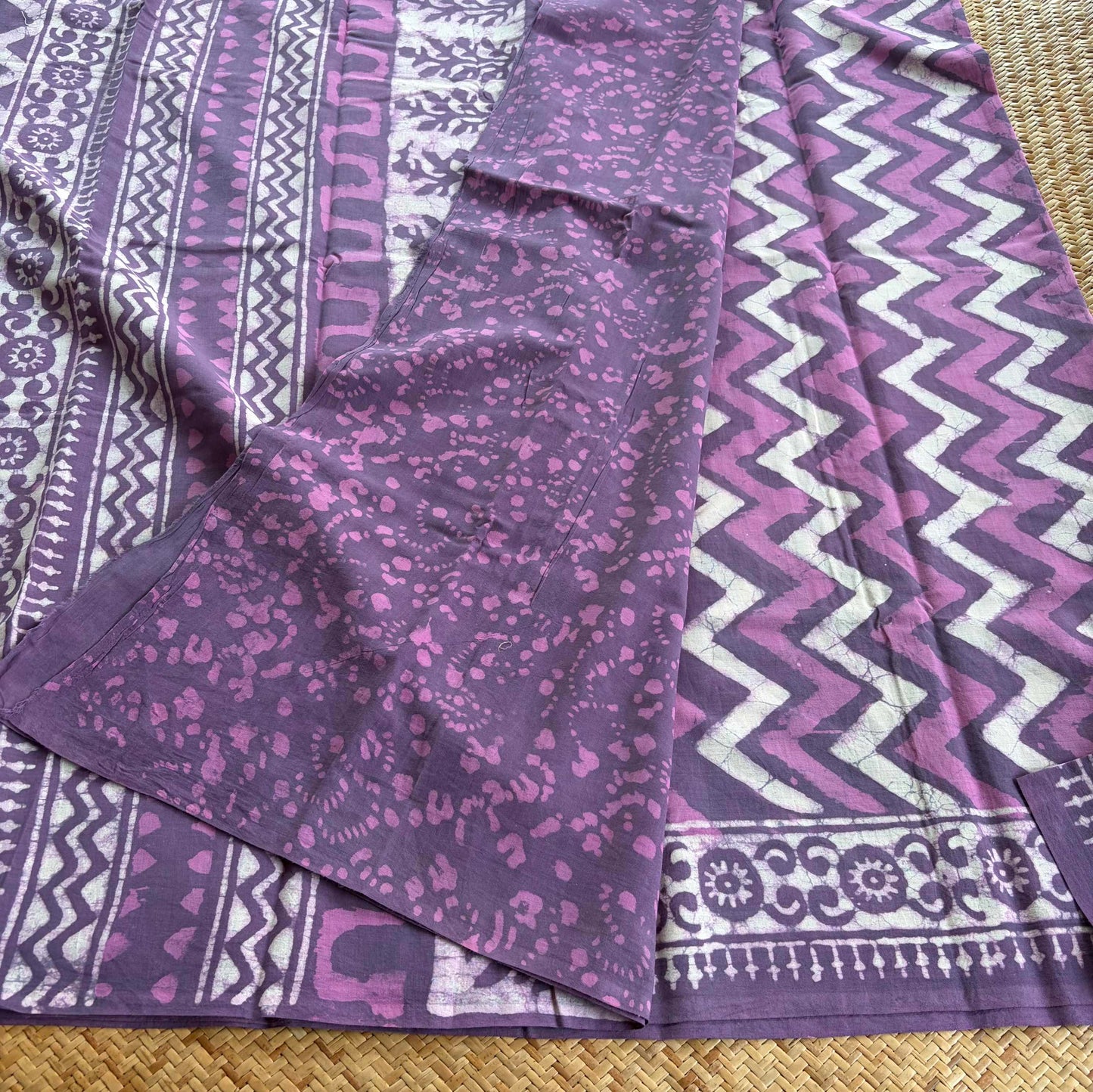 Mul Mul Cotton saree, Hand Block Printed, Purple