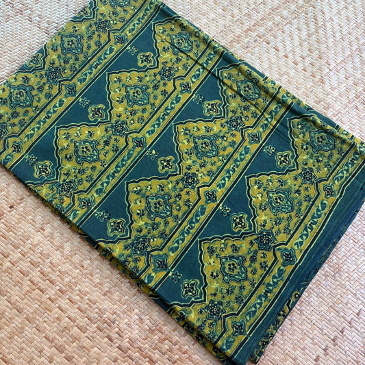 Ajrak Cotton Running Fabric, Green