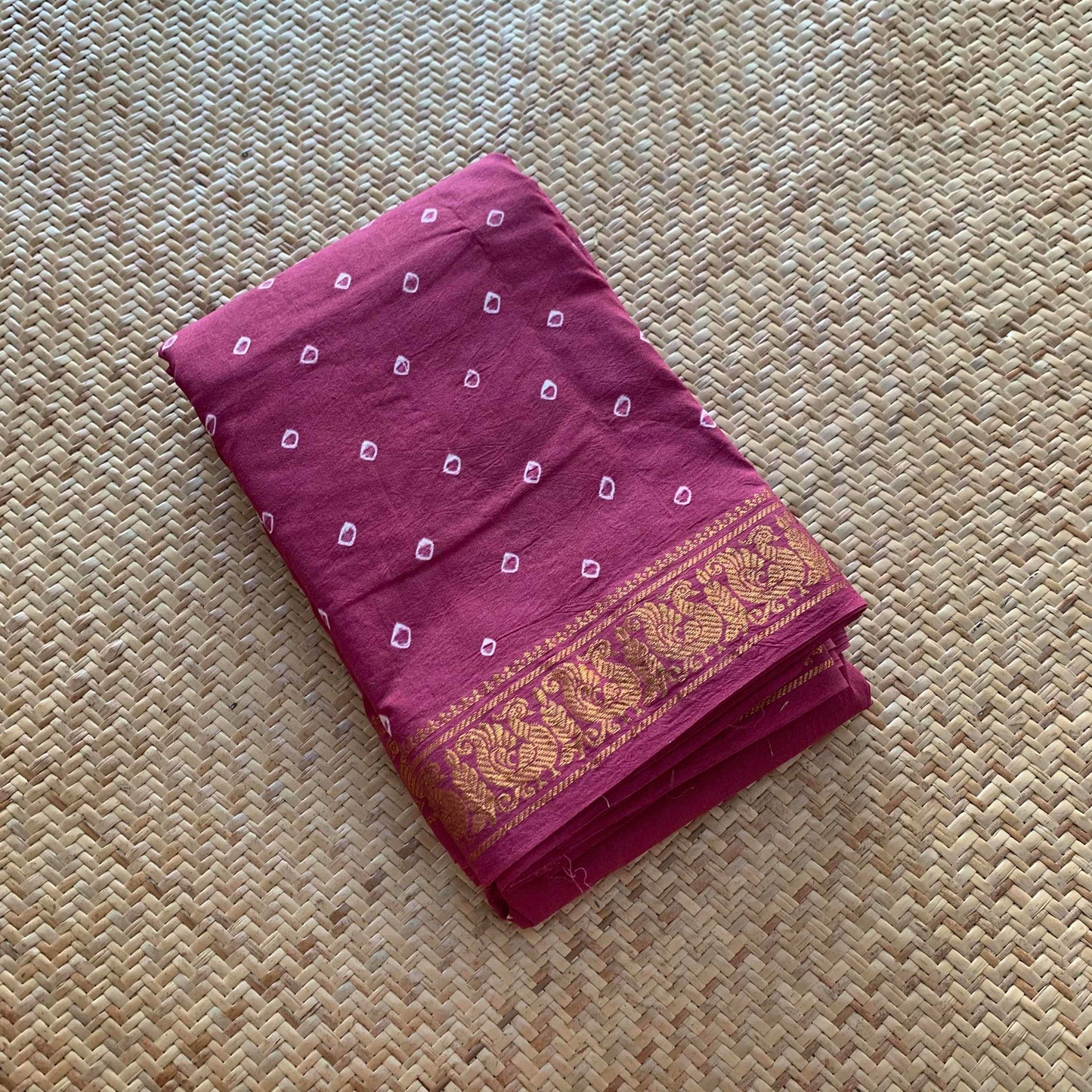 Mauve Wood Saree , Hand knotted Sungudi , Kaikattu Cotton Sungadi