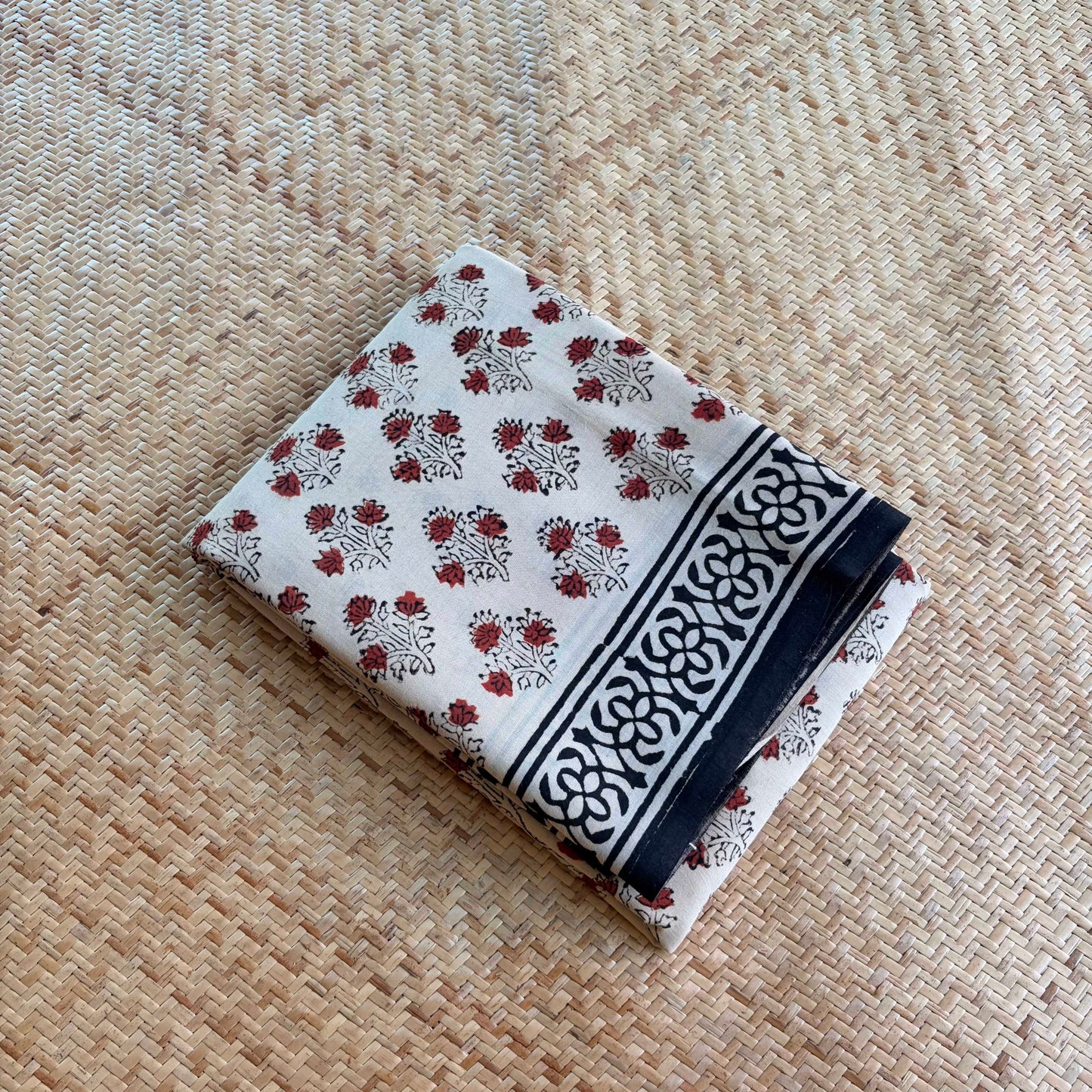 Mul Mul Cotton saree, Hand Block Printed, Beige