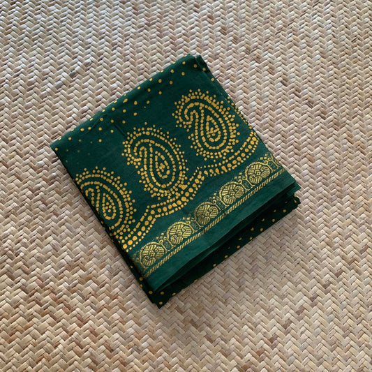 Bottle Green Wax Printed Cotton Blouse piece