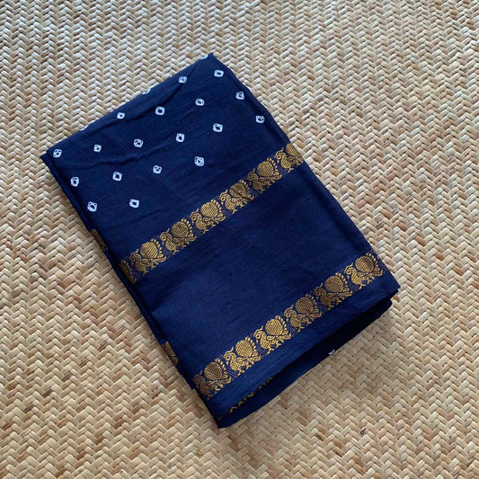 Navy Blue, Hand Knotted kaikattu Sungudi, blouse fabric